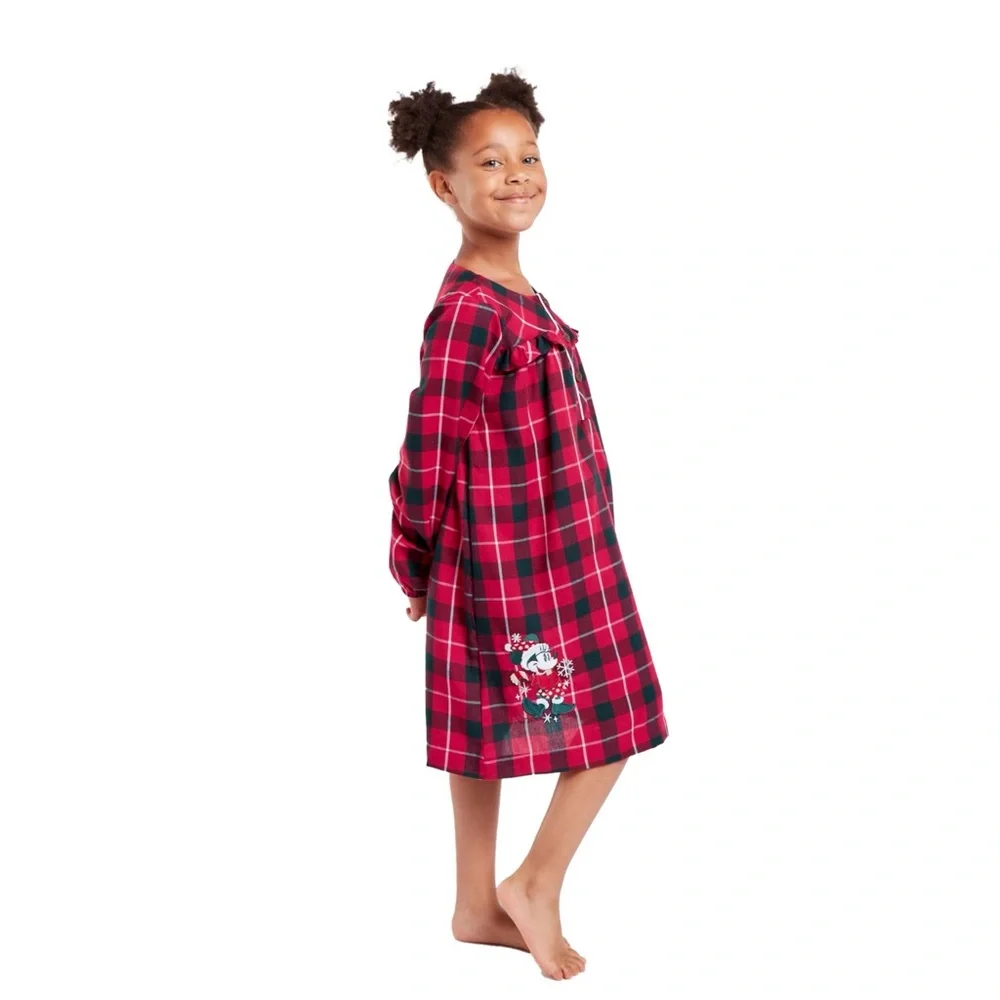 EUC GIRLS SIZE 4 DISNEY OFFICIAL MINNIE MOUSE HOLIDAY PLAID FLANNEL NIGHTSHIRT